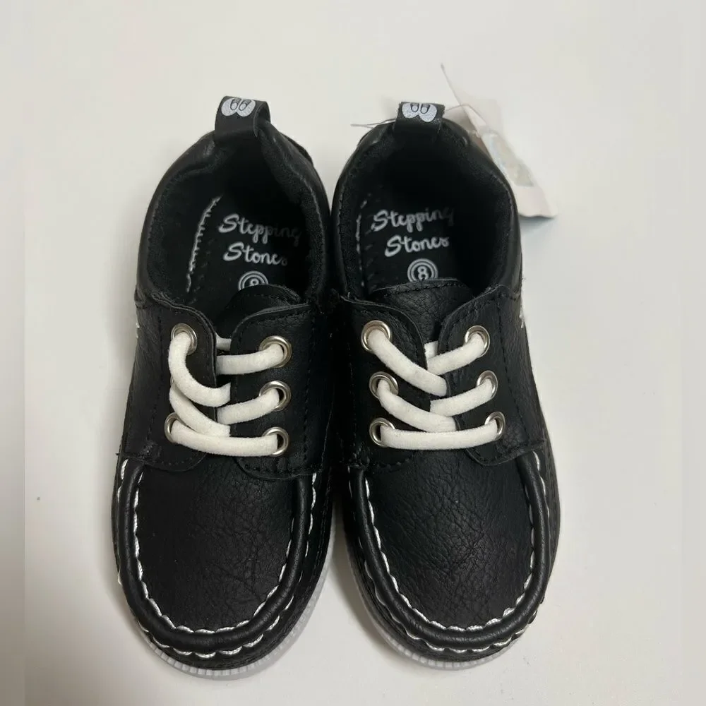Stepping Stones | Navy Boat Shoe - Boys Black White Size 8